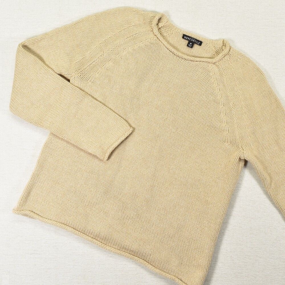 J Crew Roll Neck Sweater Womens Medium Cream Tan Shaker Knit Pullover Minimalist